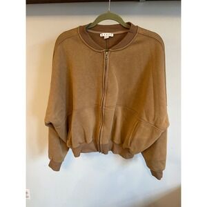 Hyfve Women's Brown Oversized Relaxed Fit Zip Up Bomber Jacket Size Large‎